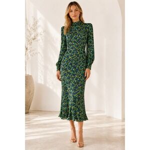 RAILS Carmel Mock Neck Midi Dress XS‎ Abstract Garden Cutout Back NWOT